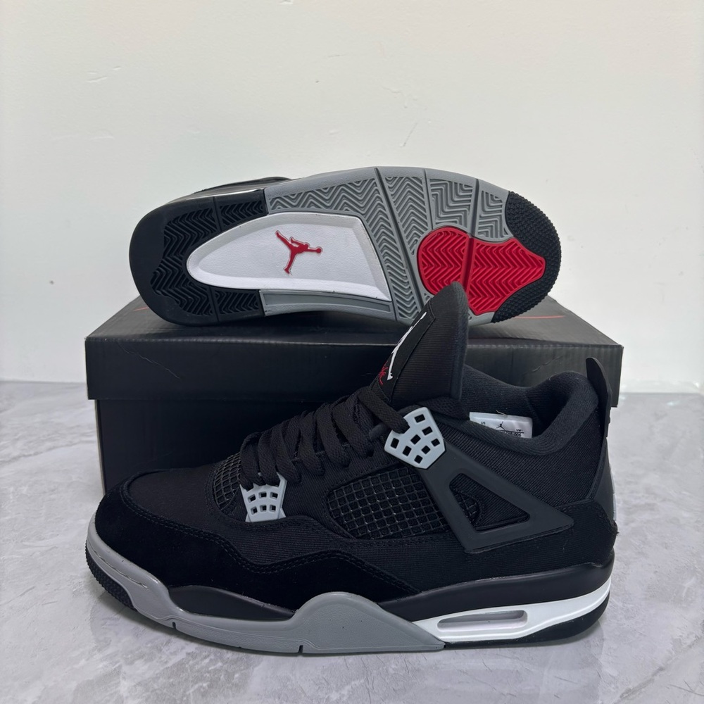 Men’s Black & Gray Sneakers -Brand New Retro 4 Black Canvas - Picture 5 of 6